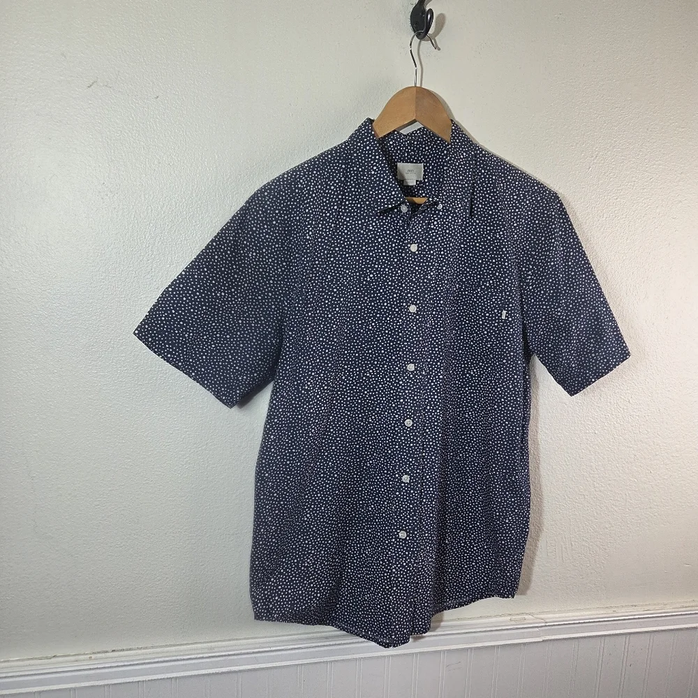 OBEY Navy Blue Polka Dot Short Sleeve Button Up Shirt Mens Large - Picture 4 of 11